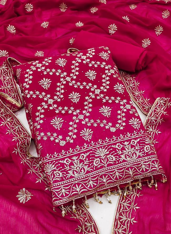 Rani pink Zomato Silk Traditional Wear Zari Work Dress Material