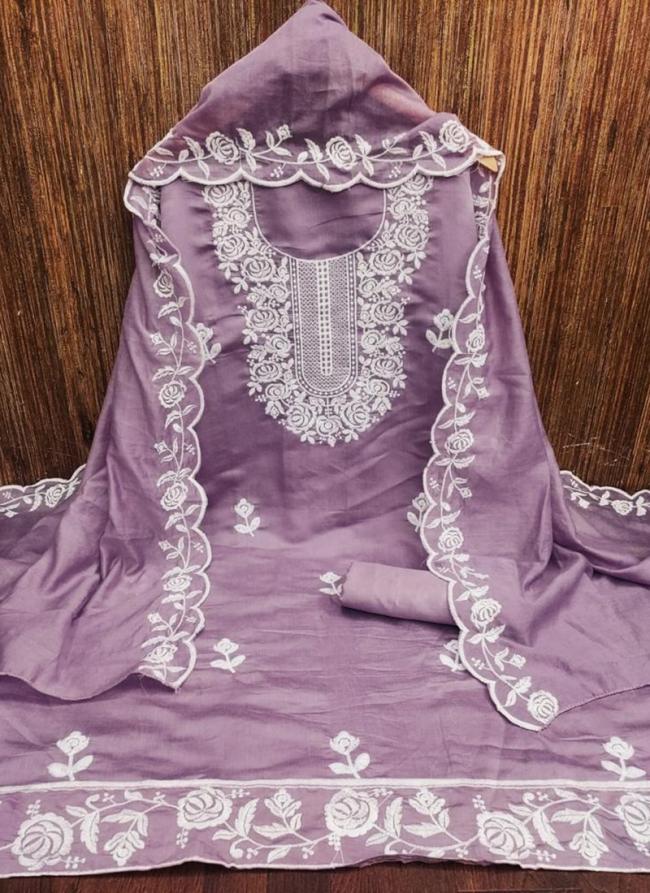 Purple Chanderi Cotton Festival Wear Embroidery Work Dress Material