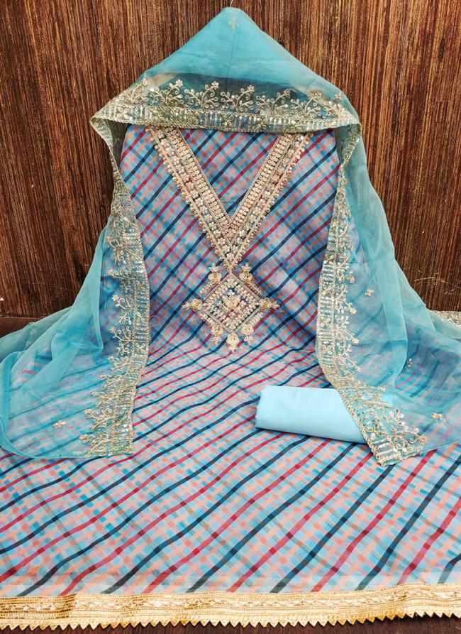 Sky Blue Soft Organza Silk Festival Wear Sequence Work Dress Material