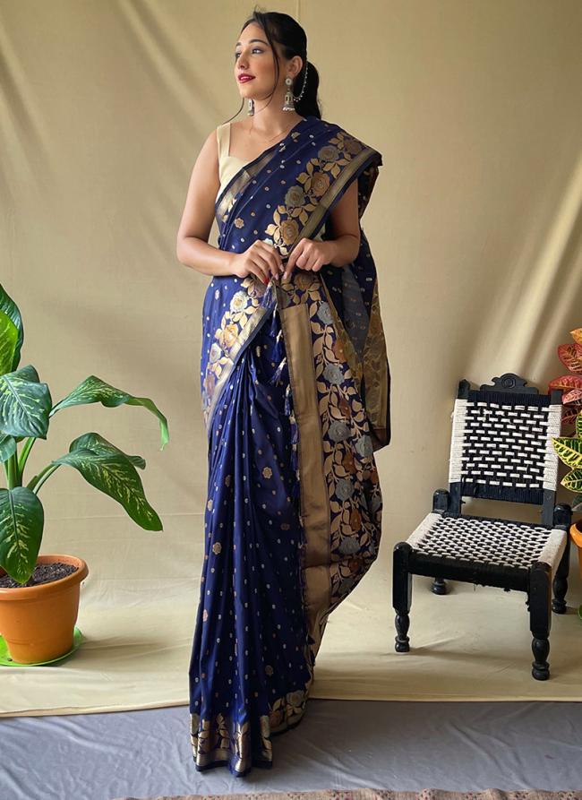 Blue Pure Soft Silk Party Wear Zari Work Saree