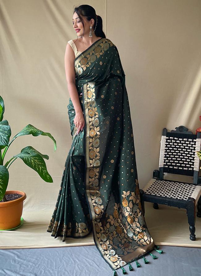 Green Pure Soft Silk Party Wear Zari Work Saree