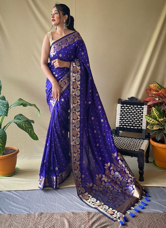 Royal Blue Pure Soft Silk Party Wear Zari Work Saree