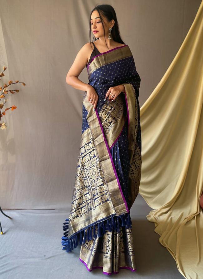 Blue Pure Soft Silk Party Wear Zari Work Saree