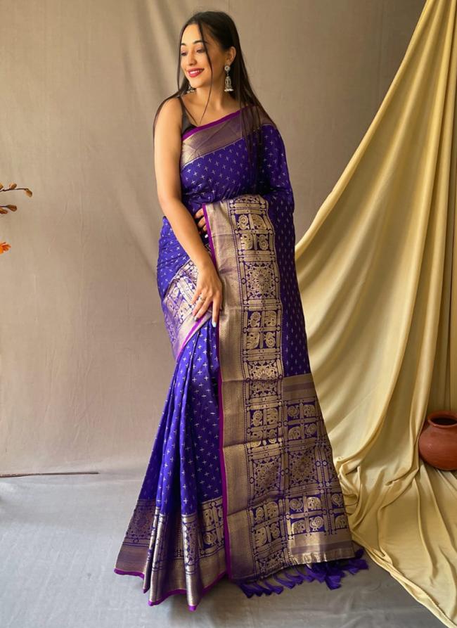 Bright Blue Pure Soft Silk Party Wear Zari Work Saree