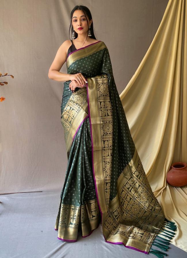 Green Pure Soft Silk Party Wear Zari Work Saree