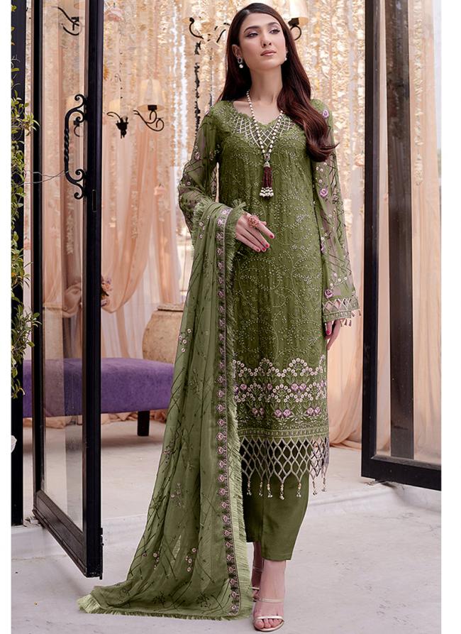 Green Heavy Faux Georgette Party Wear Embroidery Work Pakistani Suit