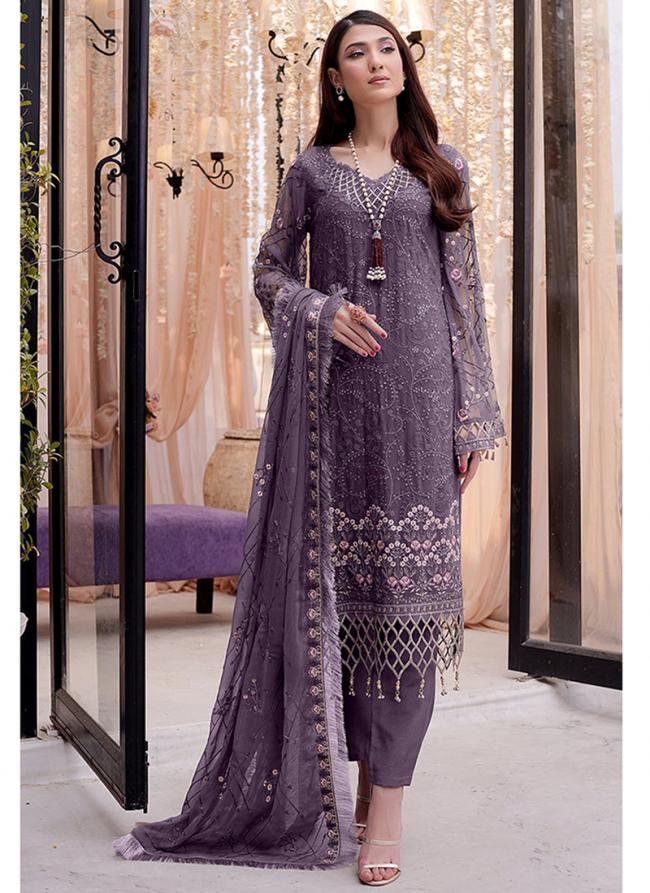 Purple Heavy Faux Georgette Party Wear Embroidery Work Pakistani Suit