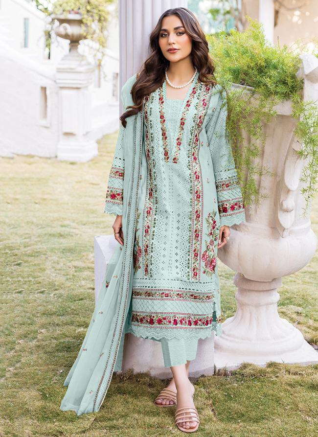 Sky Blue Heavy Georgette Eid Wear Embroidery Work Pakistani Suit