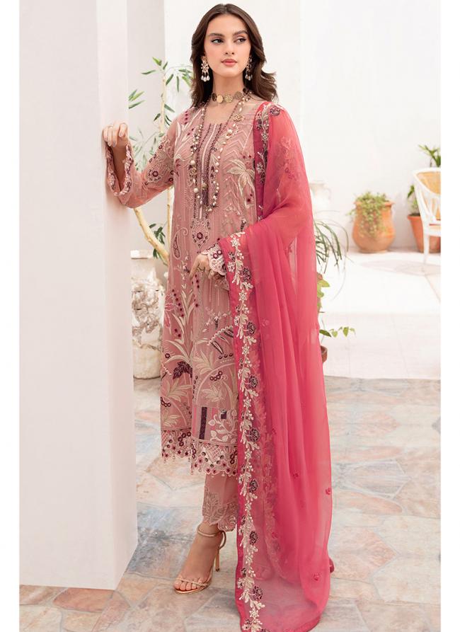 Pink Heavy Georgette Eid Wear Embroidery Work Pakistani Suit
