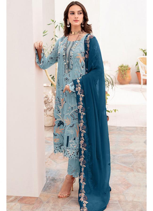 Sky Blue Heavy Georgette Eid Wear Embroidery Work Pakistani Suit
