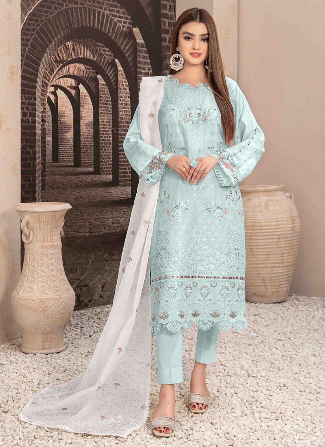 Sky Blue Heavy Georgette Festival Wear Embroidery Work Pakistani Suit