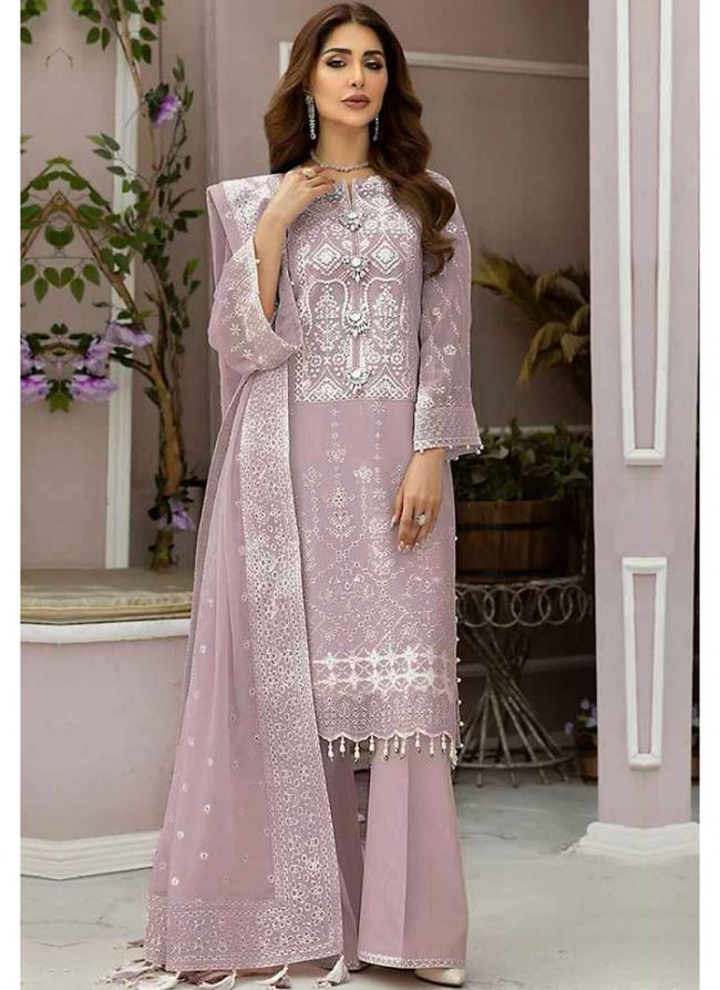 Lavender Heavy Organza Party Wear Embroidery Work Pakistani Suit