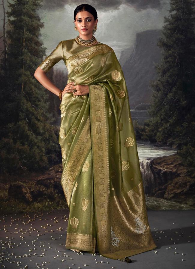 Green Banarasi Party Wear Zari Work saree