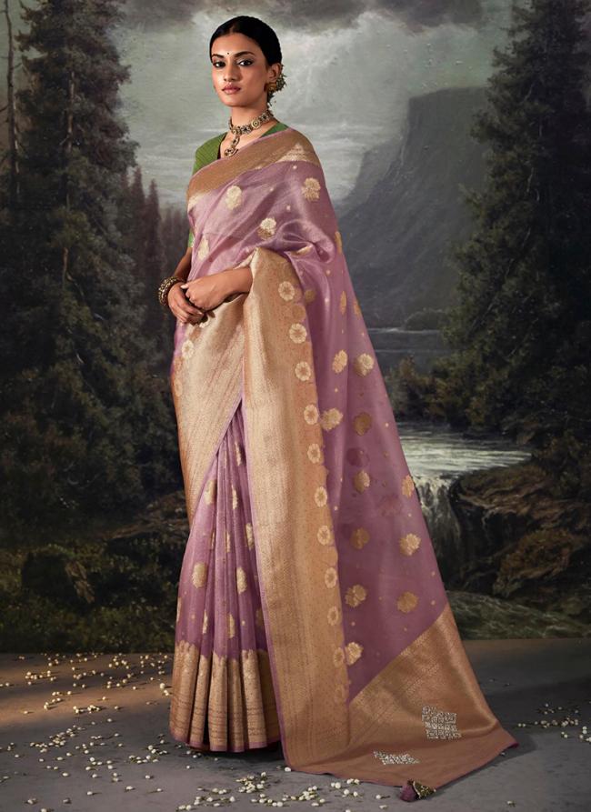 Lavender Banarasi Party Wear Zari Work saree