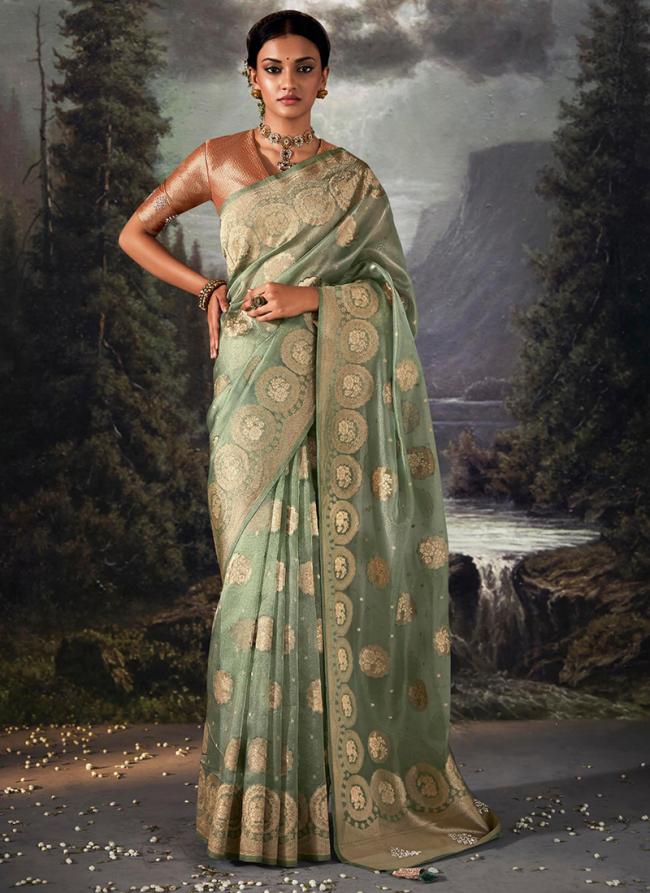 Light Green Banarasi Party Wear Zari Work saree