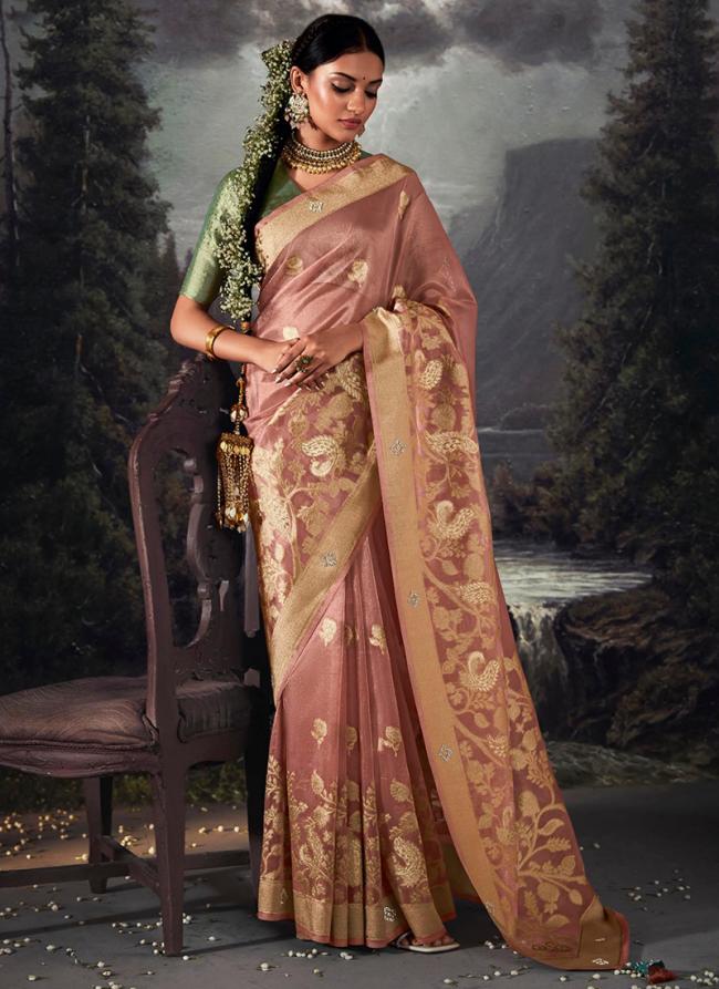 Light Pink Banarasi Party Wear Zari Work saree