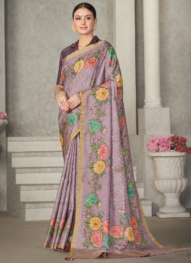 Lavender Rangat Tussar Silk Party Wear Weaving saree