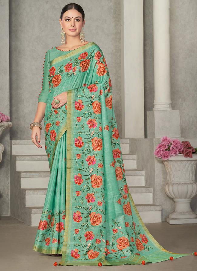 Teal Green Rangat Tussar Silk Party Wear Weaving saree