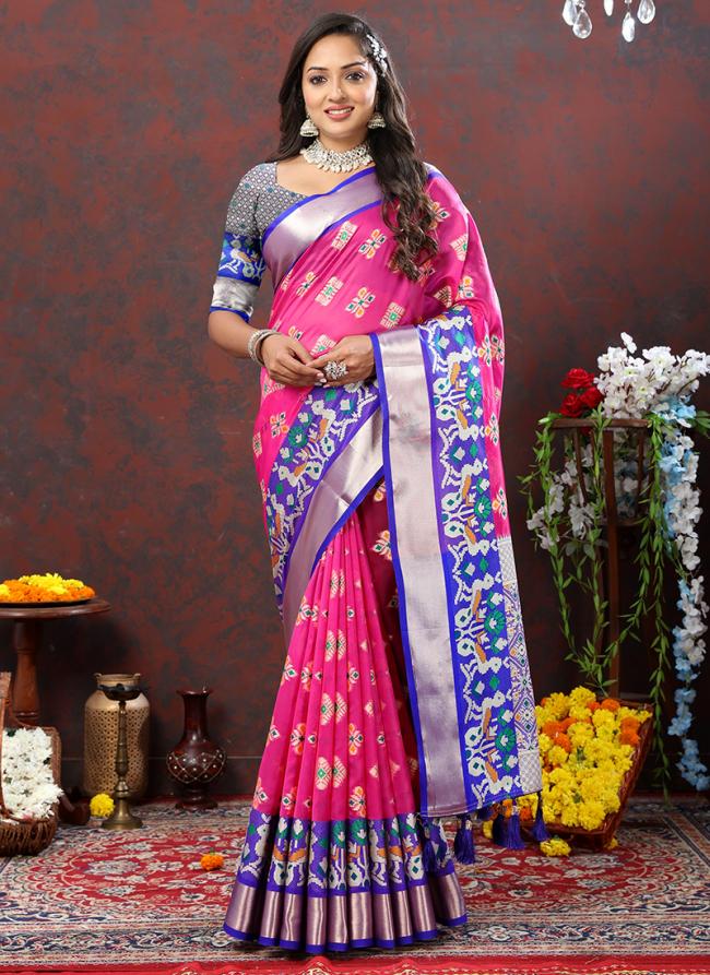 Pink Blue Soft Silk Party Wear Weaving Saree