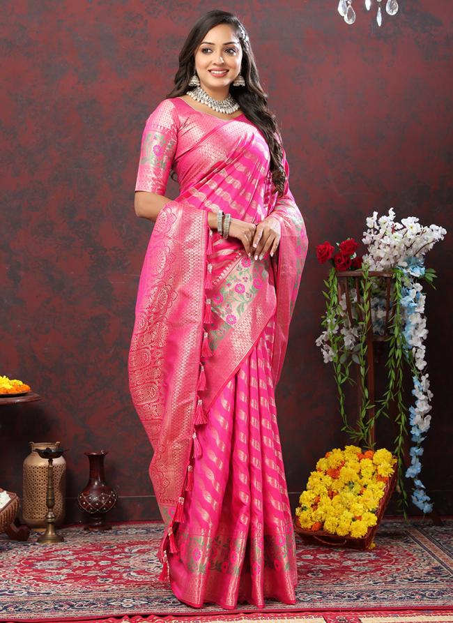 Pink Soft Silk Party Wear Weaving Saree