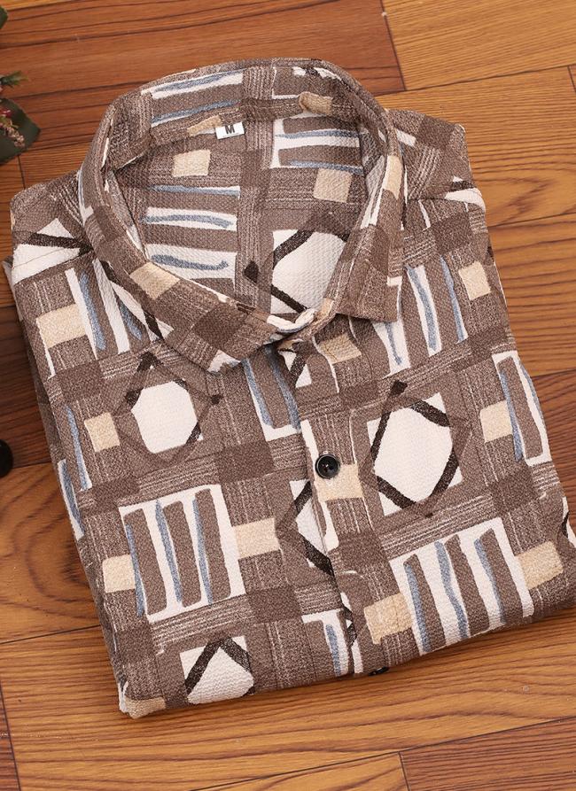 Brown Popcorn Casual Wear Digital Printed Readymade Mens Shirt