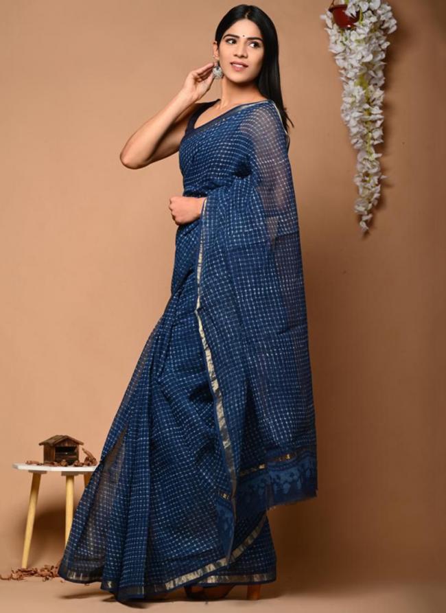 Blue Cotton Festival Wear Digital Printed Saree