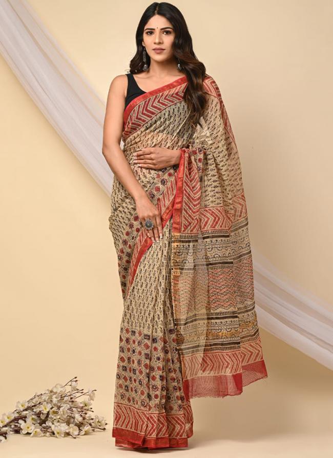 Yellow Red Cotton Festival Wear Digital Printed Saree