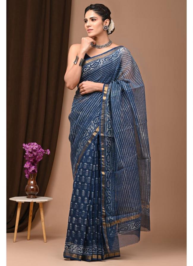 Blue Cotton Festival Wear Digital Printed Saree