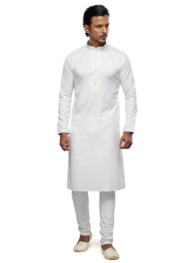 Cream Art Silk Party Wear Thread Work Readymade Mens Kurta Pajama