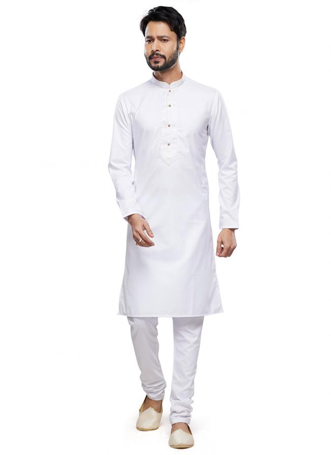 Off White Art Silk Party Wear Thread Work Readymade Mens Kurta Pajama