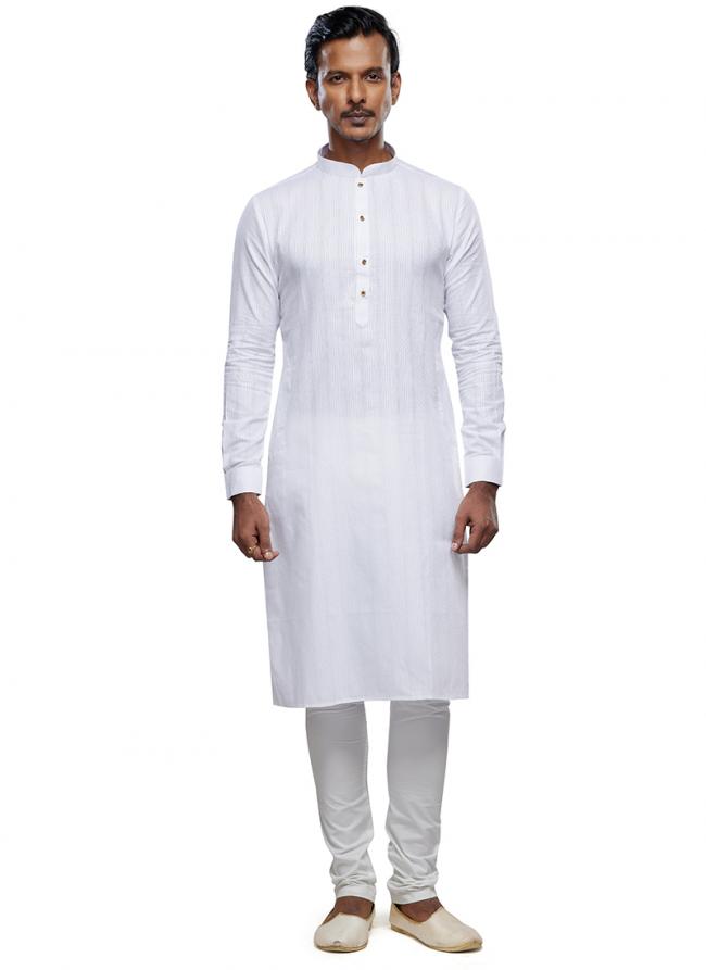 Off White Art Silk Party Wear Thread Work Readymade Mens Kurta Pajama