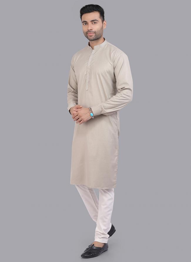 Beige Art Silk Party Wear Thread Work Readymade Mens Kurta Pajama