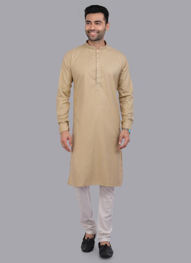 Camel Art Silk Party Wear Thread Work Readymade Mens Kurta Pajama