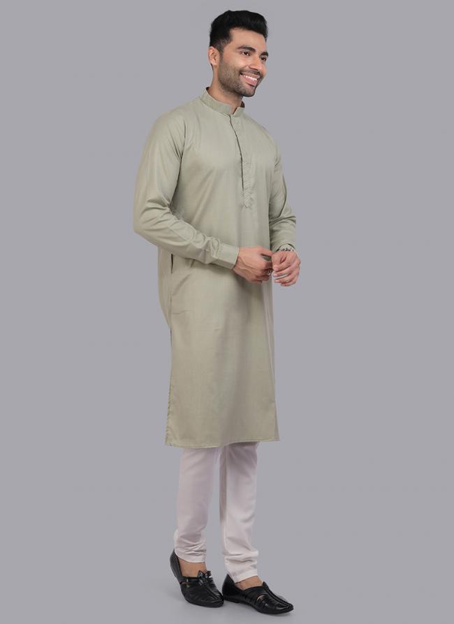 Green Art Silk Party Wear Thread Work Readymade Mens Kurta Pajama