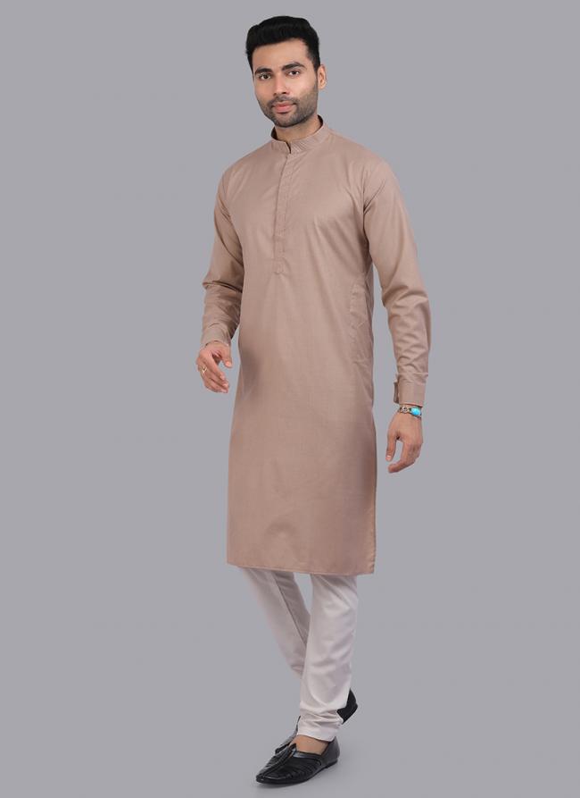 Light Brown Art Silk Party Wear Thread Work Readymade Mens Kurta Pajama