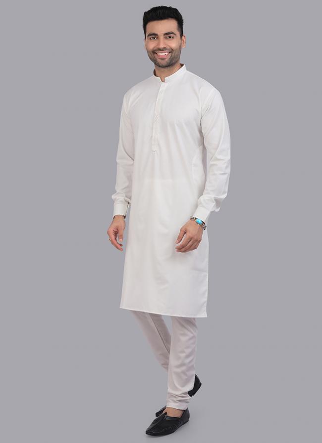 Off White Art Silk Party Wear Thread Work Readymade Mens Kurta Pajama