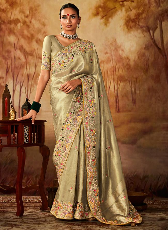 Light Green Pure Banarasi Kanjivaram Wedding Wear Embroidery Work Saree