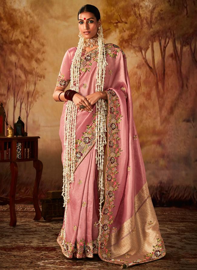 Pink Pure Banarasi Kanjivaram Wedding Wear Embroidery Work Saree