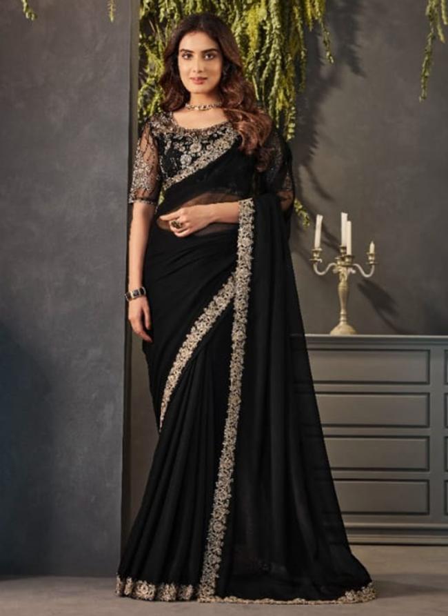 Black Two Tone Party Wear Embroidery Work Saree