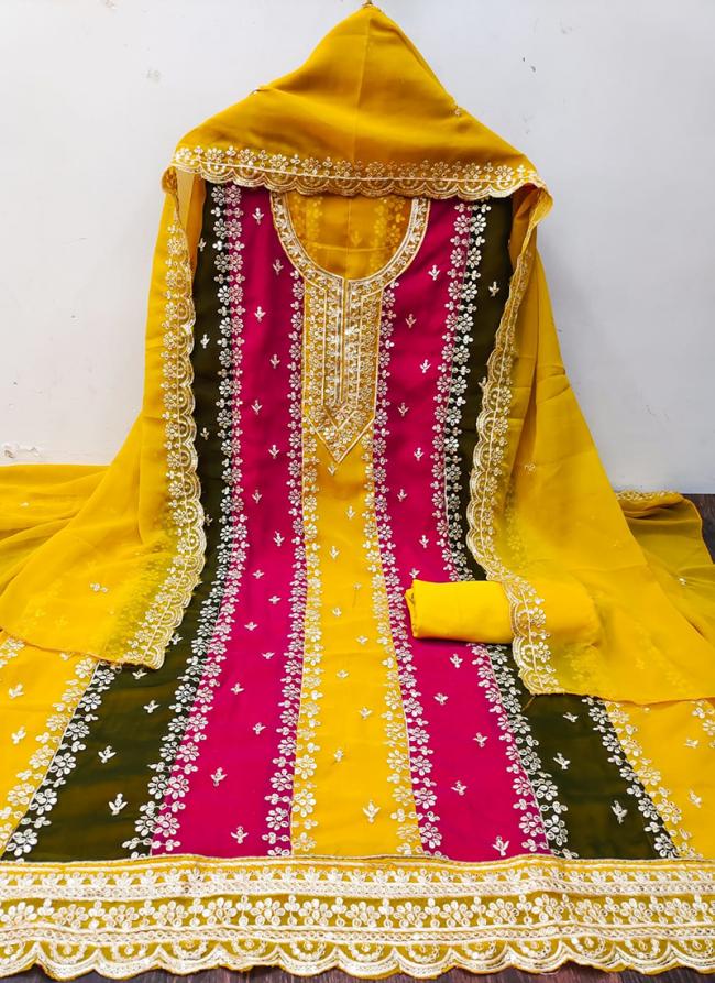 Yellow Pink Georgette Festival Wear Sequence Work Dress Material