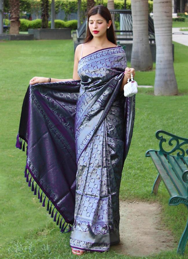 Purple Pure Silk Party Wear Weaving Saree