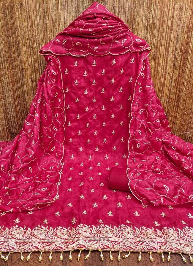 Pink Vichitra Silk Festival Wear Zari Work Dress Material