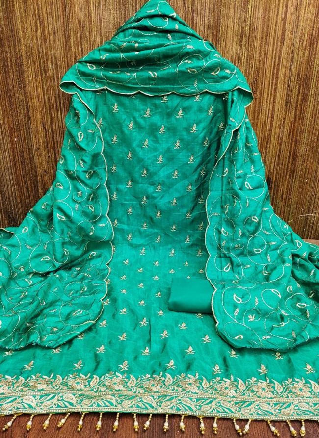 Sky Blue Vichitra Silk Festival Wear Zari Work Dress Material