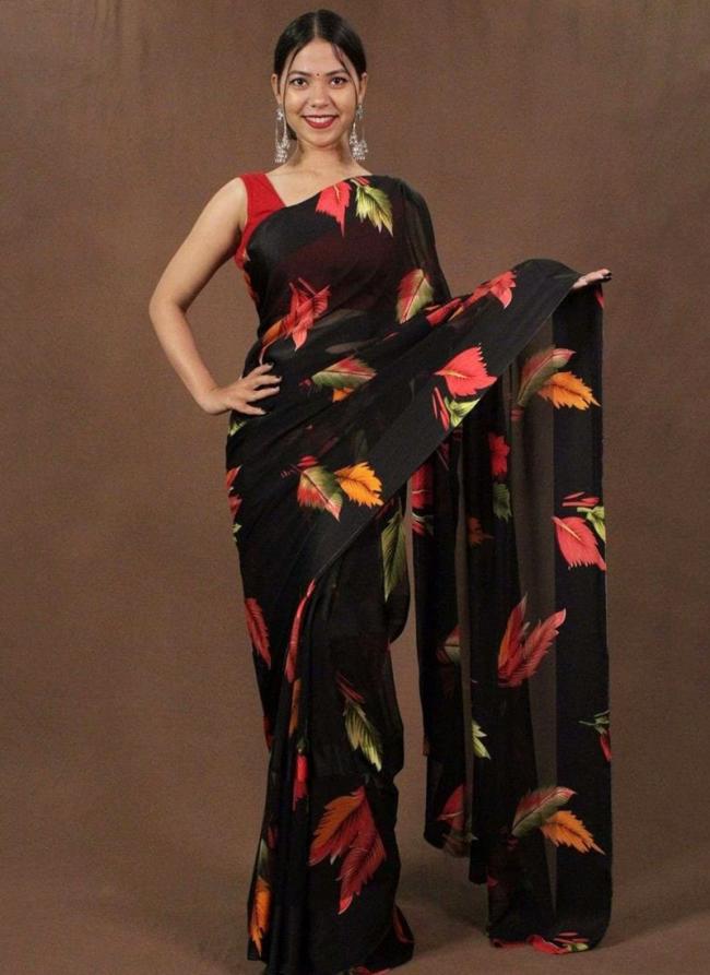 Black Soft Georgette Party Wear Digital Printed Saree