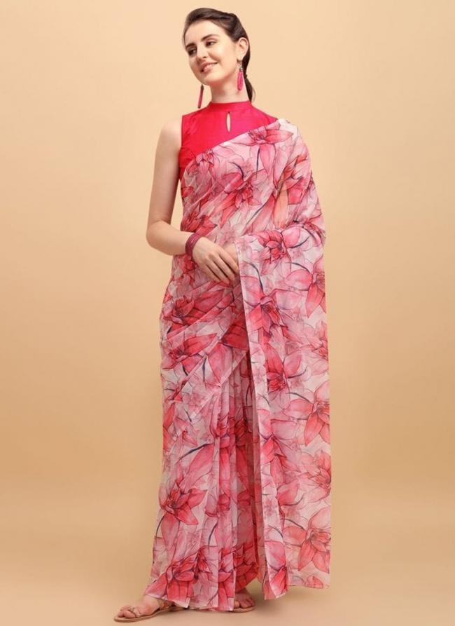 Pink Soft Georgette Party Wear Digital Printed Saree