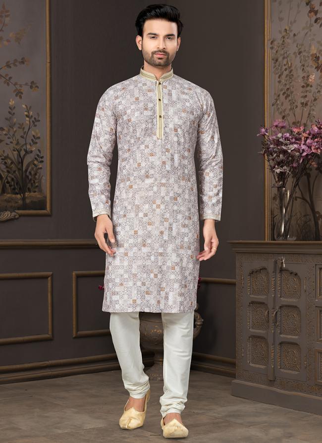 Heavy Cotton Grey Party Wear Digital Printed Readymade Kurta Pajama