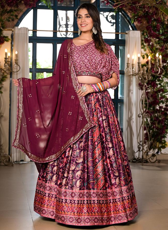 Dull Sattin Mulberry Wedding Wear Digital Printed Readymade Lehenga Choli