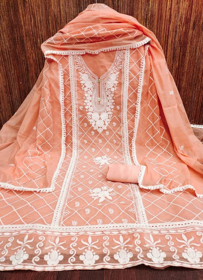 Orange Chanderi Modal Party Wear Embroidery Work Dress Material