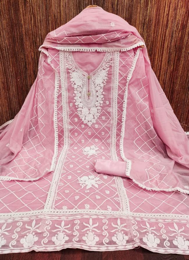 Pink Chanderi Modal Party Wear Embroidery Work Dress Material