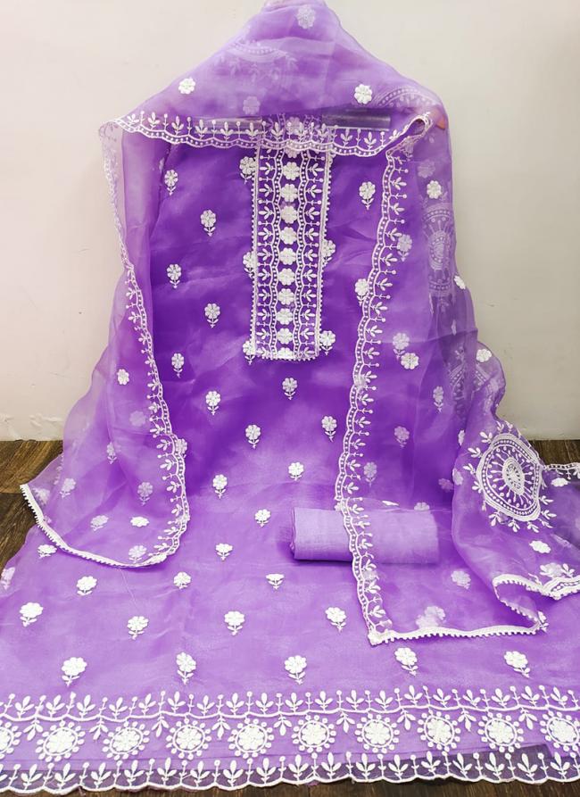 Purple Organza Party Wear Digital Printed Designer Dress Material